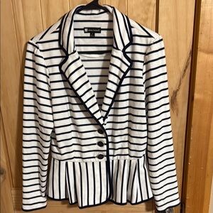 White and Blue Striped Blazer Jacket by Valerie Bertinelli